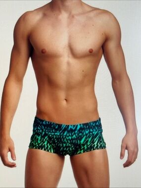 Funky Trunks Spraying Alive Men's Teal & Green Patterned Swim Trunks